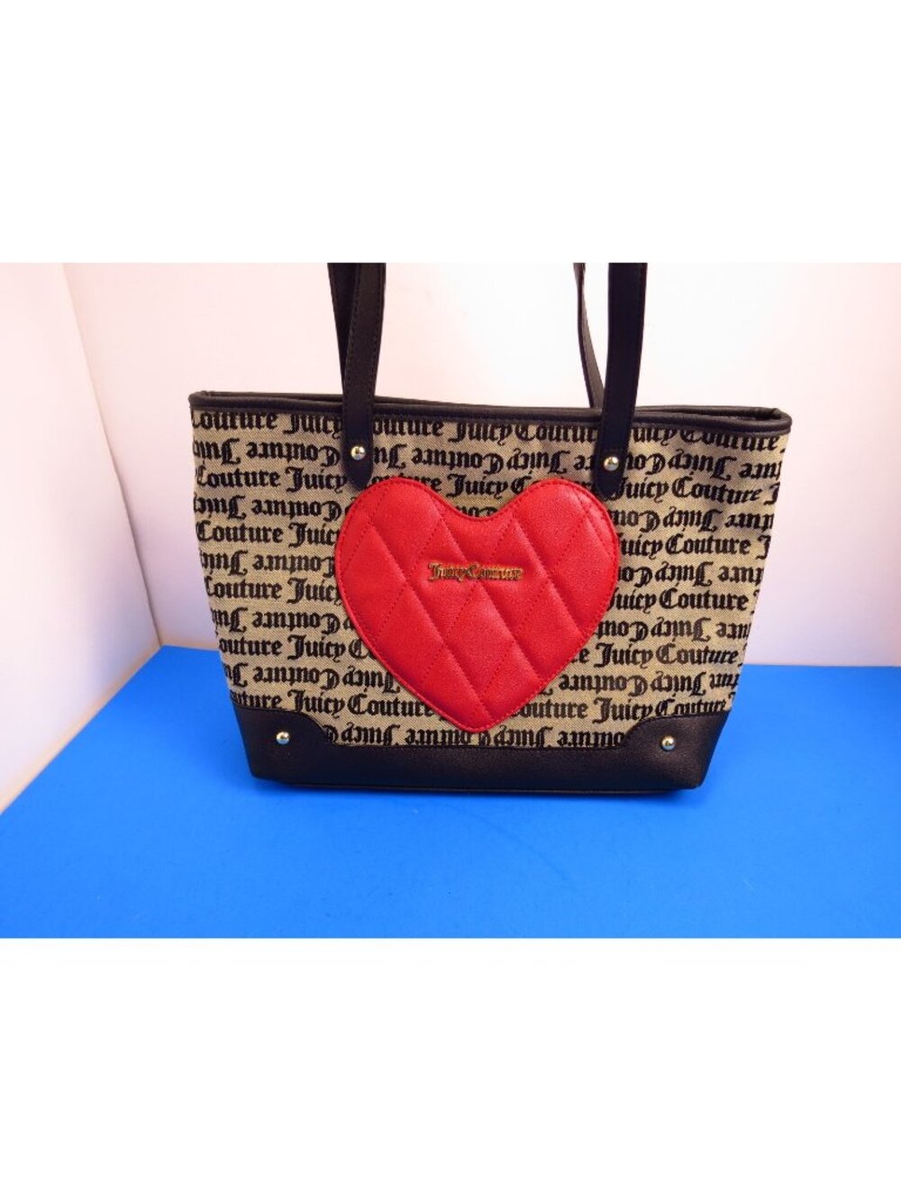 Juicy Couture Heart Breaker Tote Beige Black Gothic Handbag